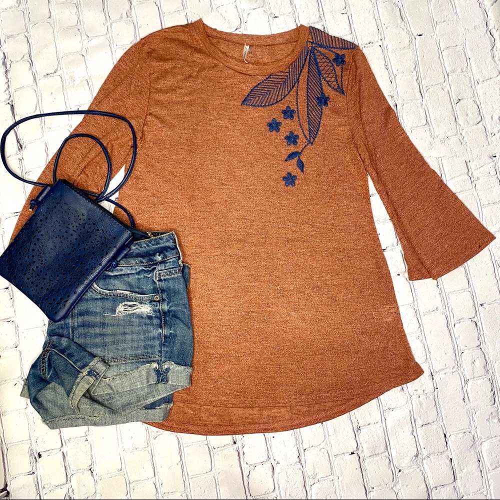 Rust embroidered blouse